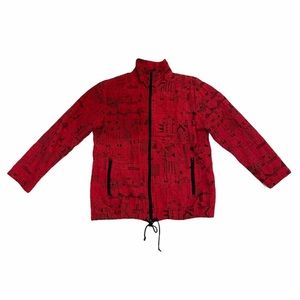 Red Abstract Embroidered Windbreaker/Bomber
